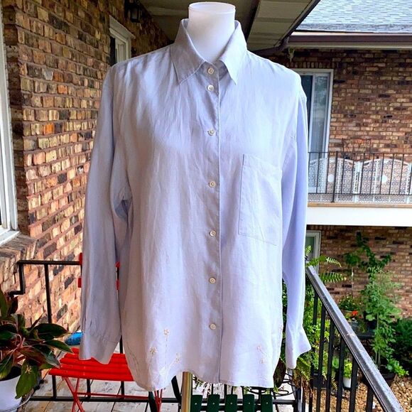 DKNY Pure Linen Embroidered Long Sleeves Shirt - Picture 1 of 6